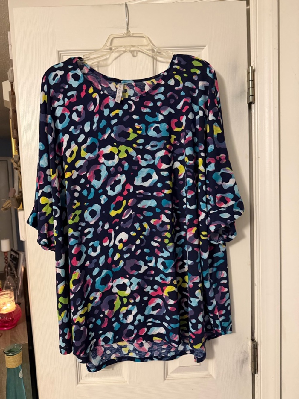 Relaxed Navy Tunic with Multicolor Leopard Print